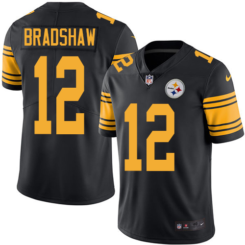 Men's Elite Terry Bradshaw Nike Jersey Black - #12 Rush NFL Pittsburgh Steelers